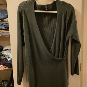Eloquii Deep V-Neck Wrap Sweater in Forest Green